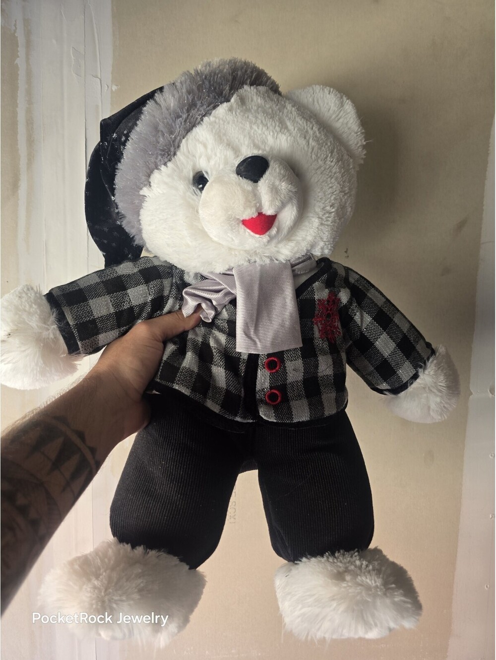 Snowflake Teddy Bear Male Winter Christmas White Plush Stuffed Animal
